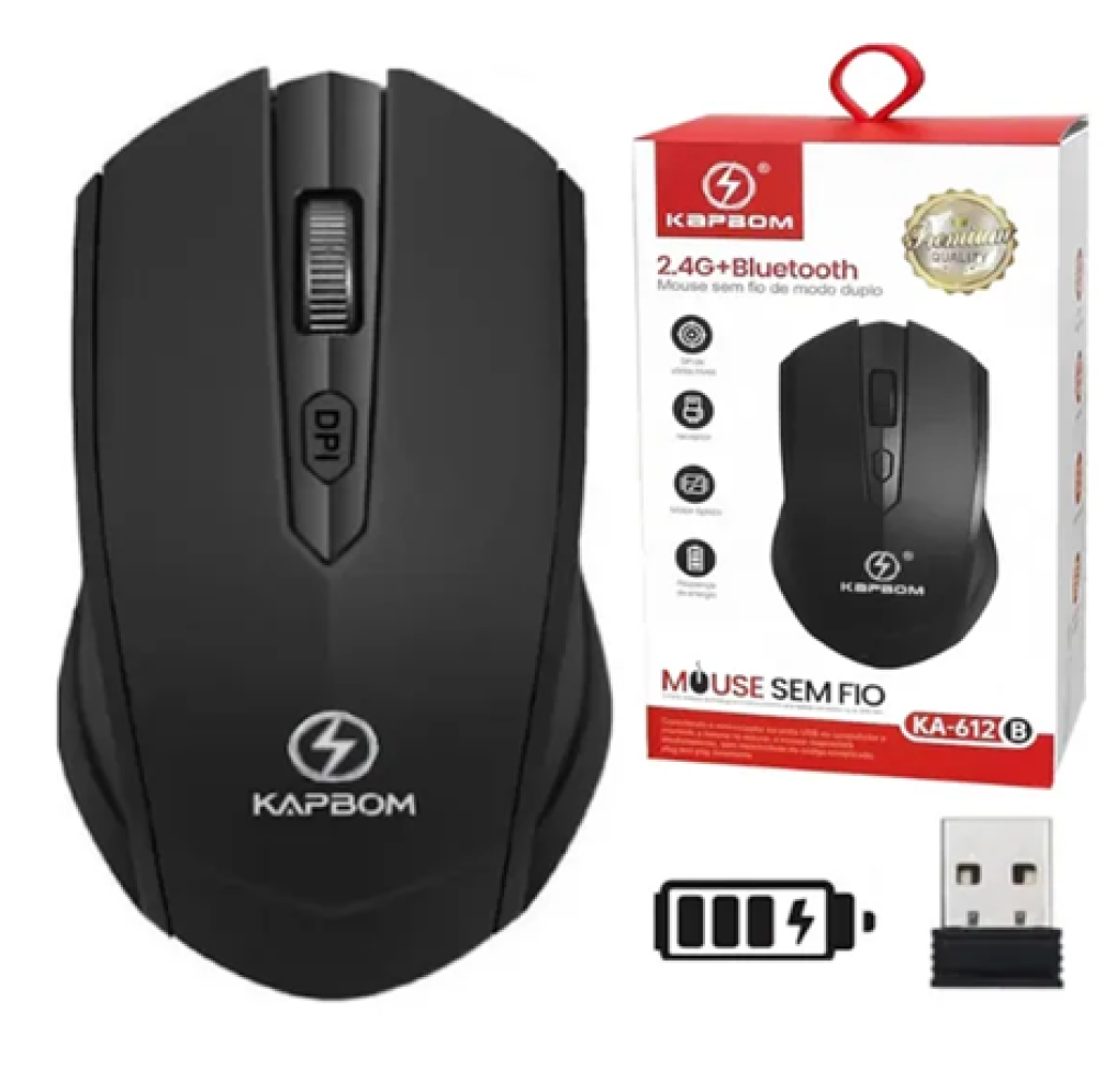 Mouse Sem Fio Kapbom Recarregável