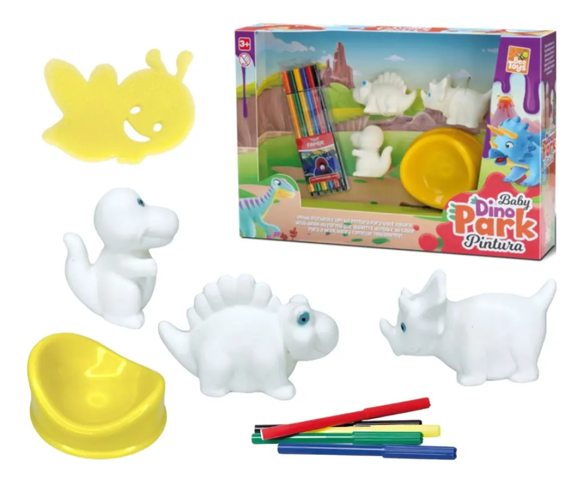 Kit Baby Dinossauro Infantil Para Pintar e Colorir Com Canetinhas