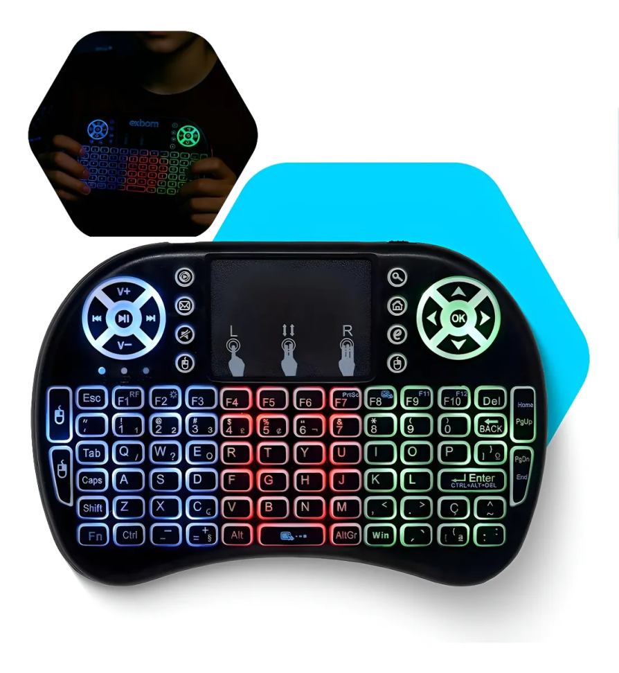 Mini Teclado Controle Sem Fio p/ Smartv TvBox Pc Notebook