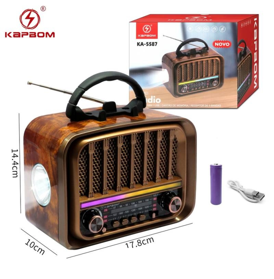 Rádio Retrô Bluetooth Com LED , AM / FM / Lanterna