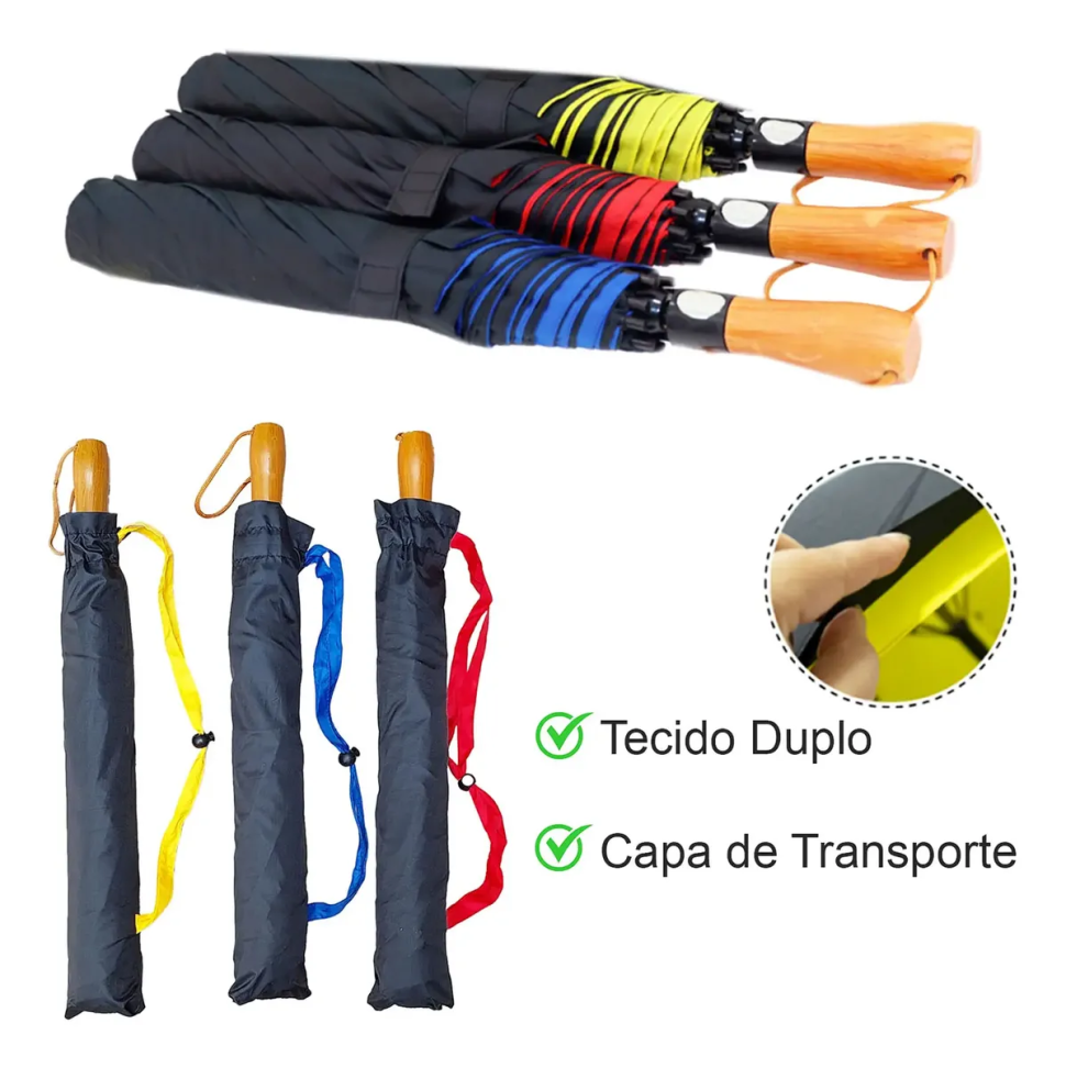 Guarda Chuva 120cm Em Fibra e Tecido Duplo + Capa
