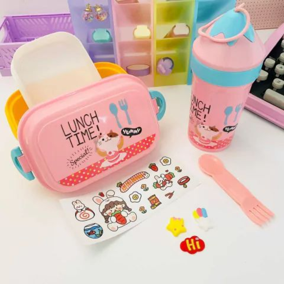 Marmitinha Infantil com Garfinho e Copo - Rosa ou Azul