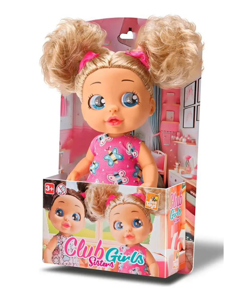 Boneca Infantil Club Girls Sisters 19cm de Vinil Com Vestido
