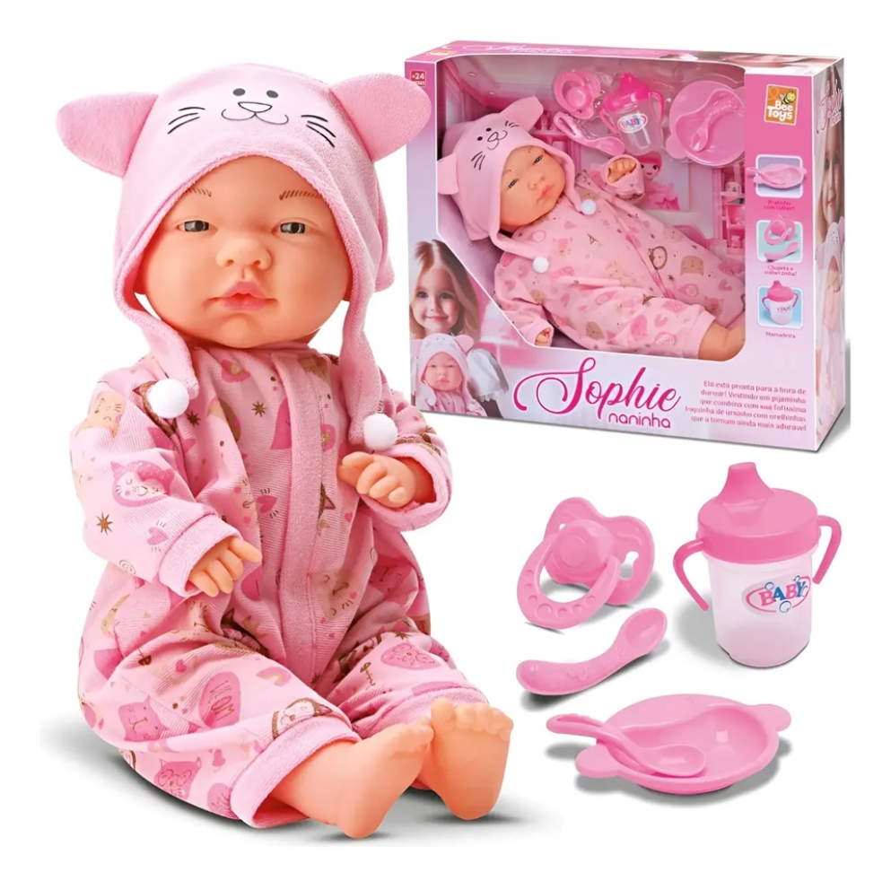 Boneca Sophie Naninha Com Chupeta e acessórios