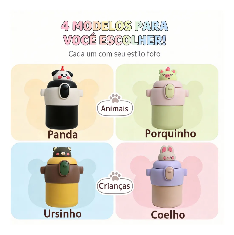 Garrafa Térmica 680ml  Infantil com Alça e Canudo
