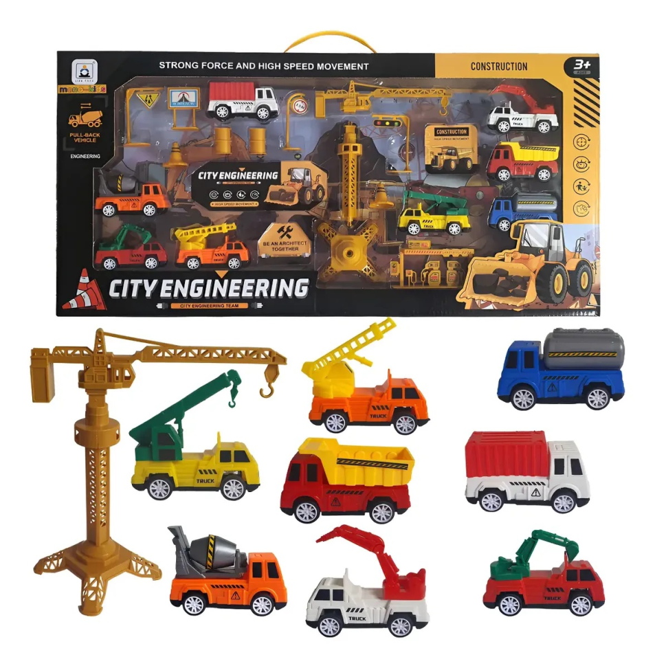 Kit Carrinhos de Construção Escavadeira Trator 21 peças