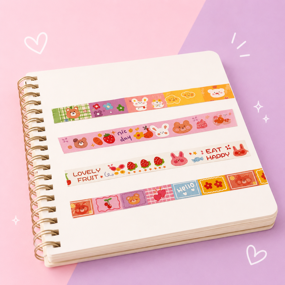 Caixinha c/4 Fitas Washi Tapes Cute Cartoon