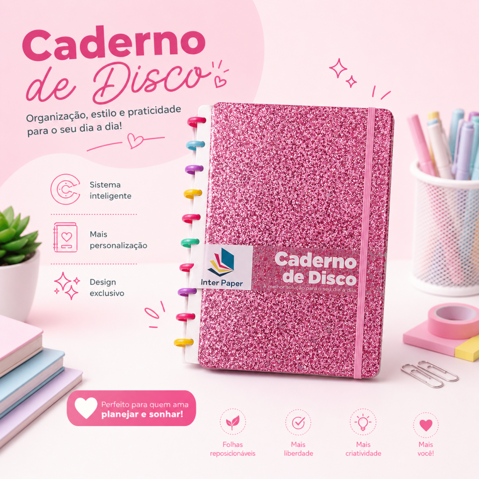 Caderno de Disco Glitter B5