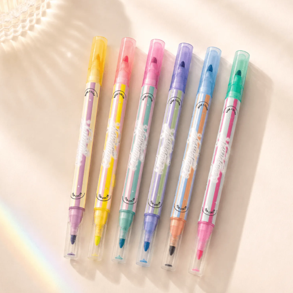 Marca texto Glitter 2 pontas 6 und 12 Cores Fun Dance - IMPORTADO