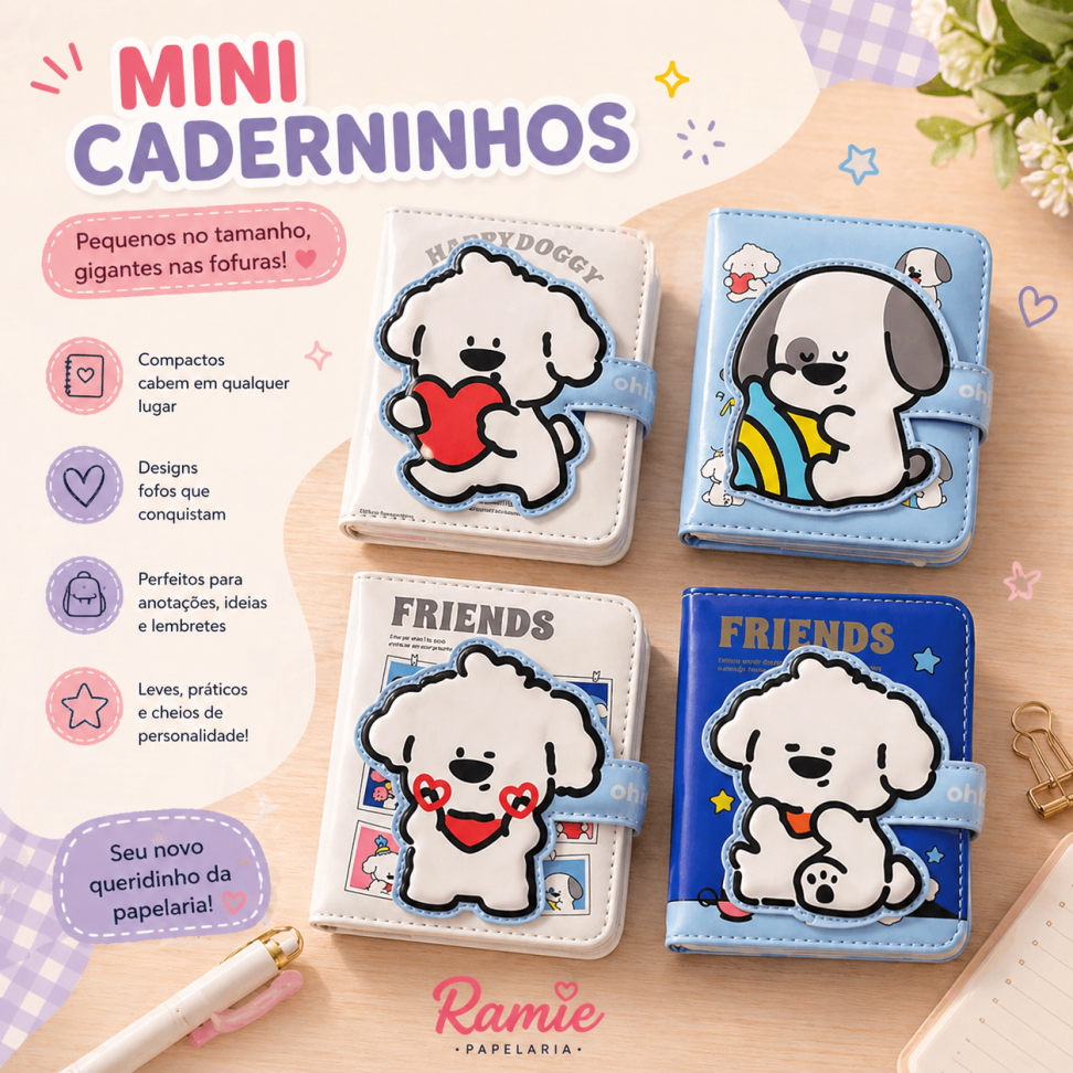MINI Caderno Luxo com Fechamento - happy dog