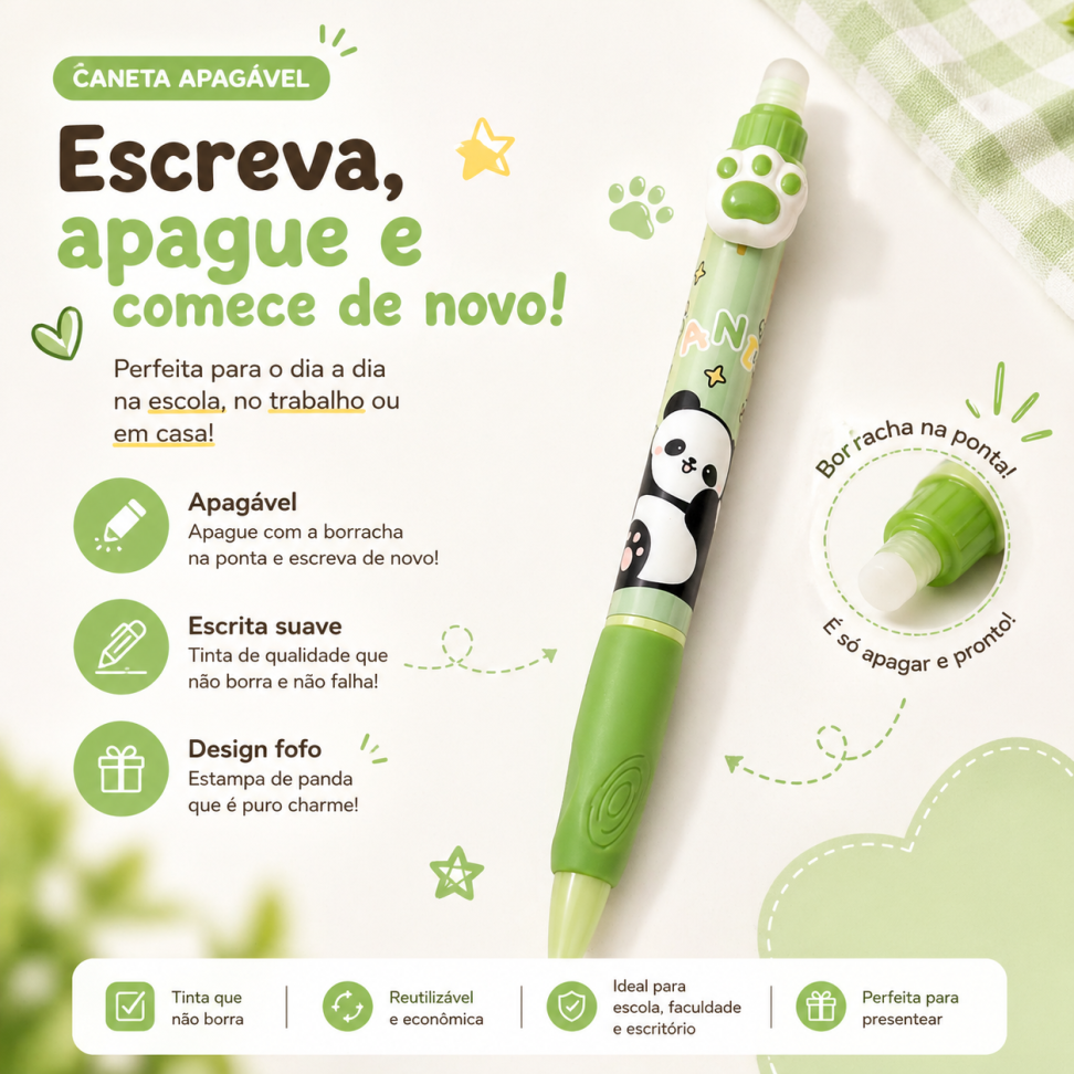 Caneta Apagavel Panda - Azul