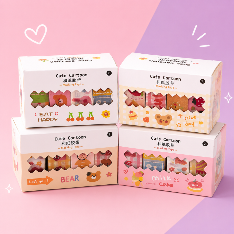 Caixinha c/4 Fitas Washi Tapes Cute Cartoon