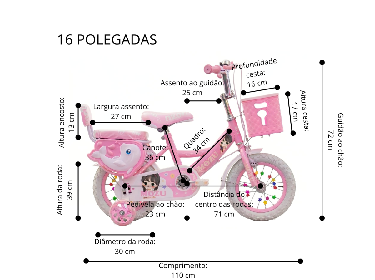 Bicicleta Infantil Meninas Aro 16 Com Rodinhas Garupa Rosa - #4