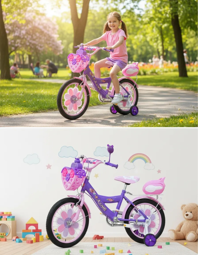 Bicicleta Jiluke Princesas Aro 16 Infantil Meninas Rosa Claro com Roxo - #5