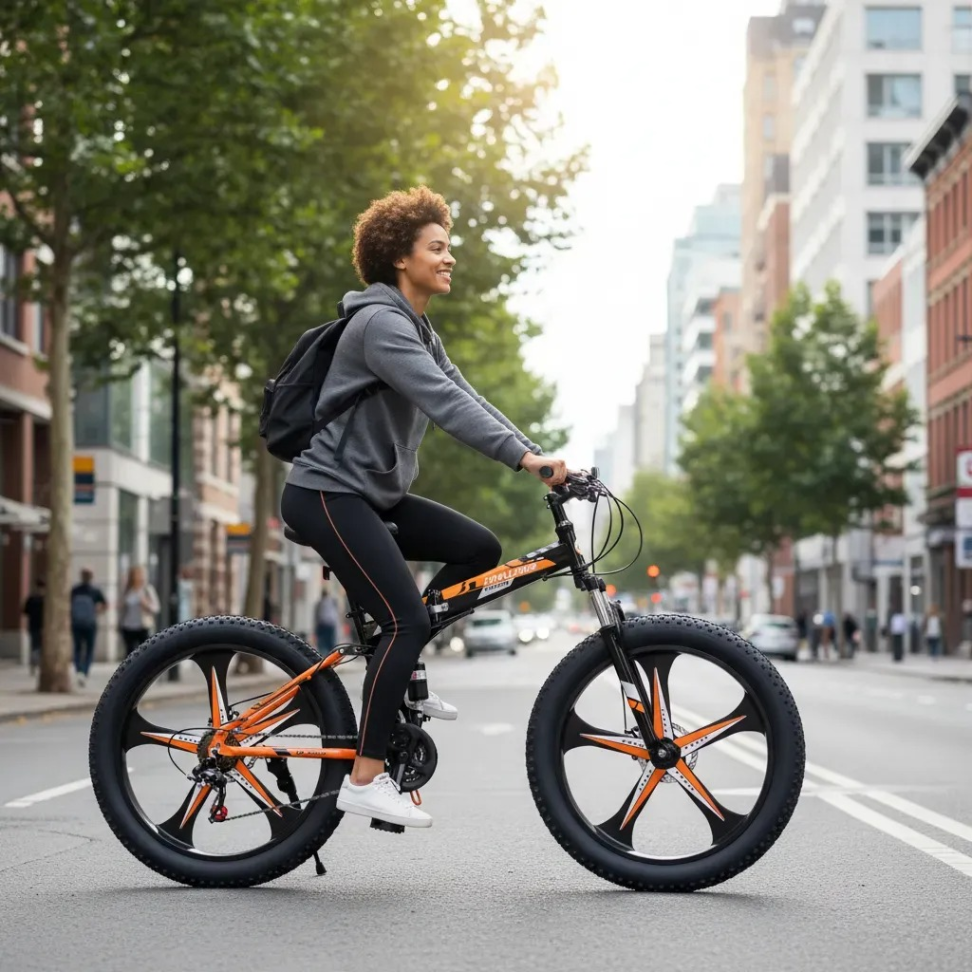 Bicicleta Dobrável Fat Monster 21 Marcha Aro 26 Pneu 4.0 Laranja - #5
