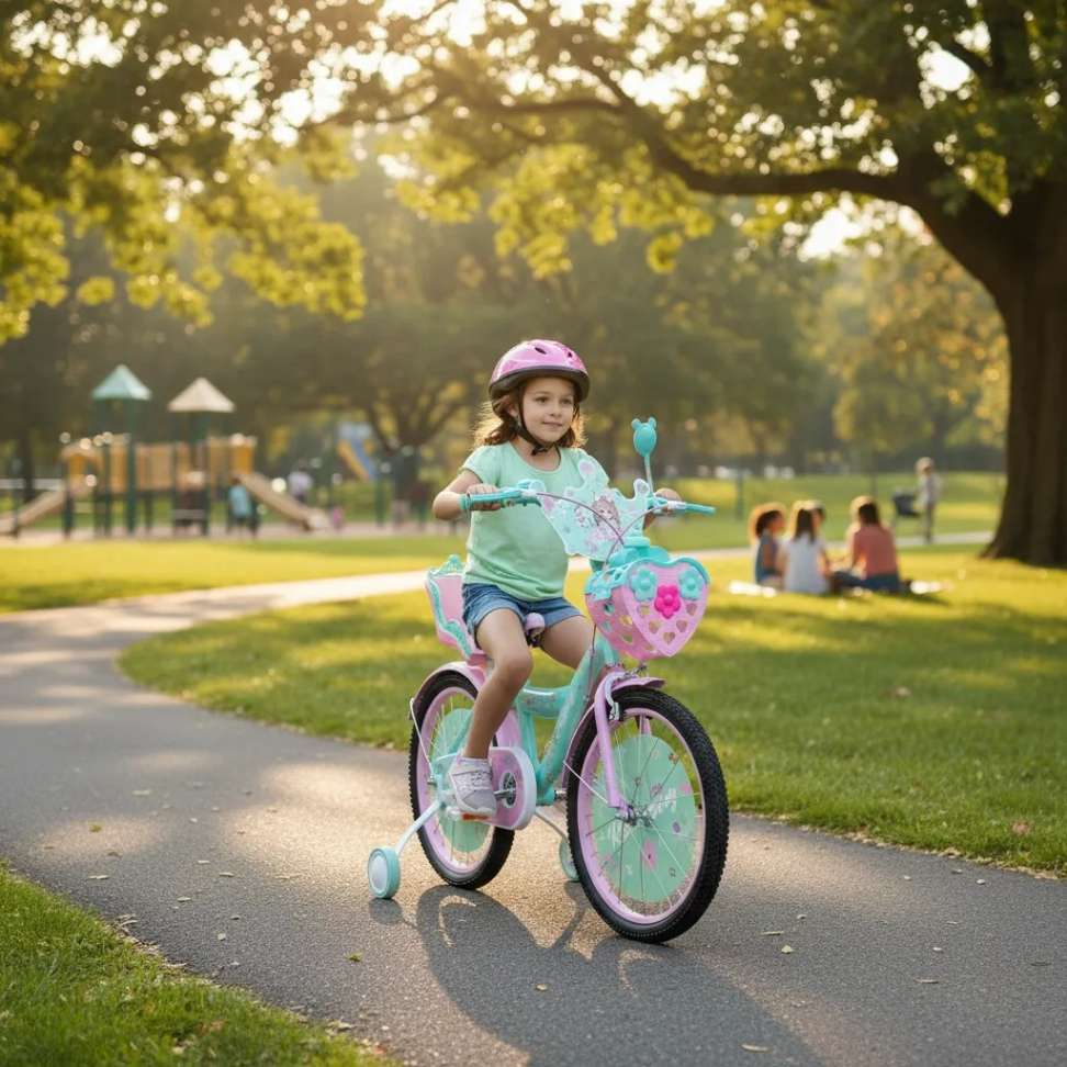 Bicicleta Infantil Aro 20 Garupa P/ Boneca E Cesta Meninas Rosa com Verde - #3