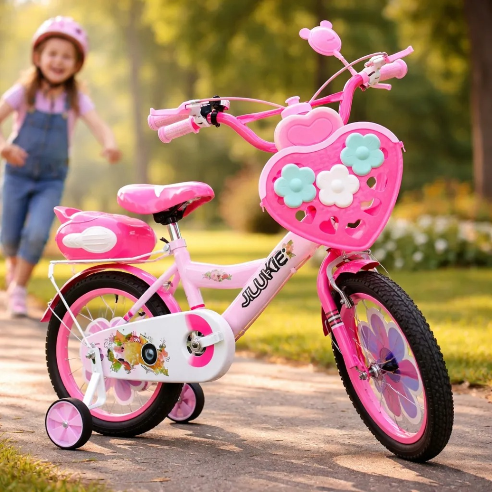 Bicicleta Jiluke Princesas Aro 16 Infantil Meninas Rosa Claro com Pink - #2
