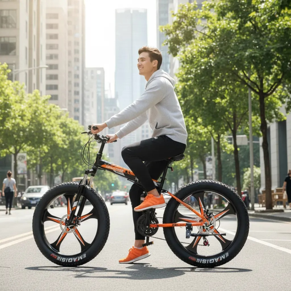 Bicicleta Dobrável Fat Monster 21 Marcha Aro 26 Pneu 4.0 Laranja - #6