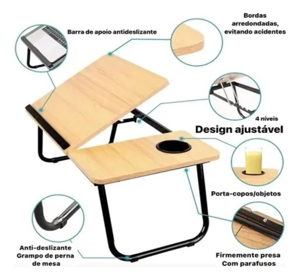 Mesa Portátil Notebook Home Office Marrom Claro - #3