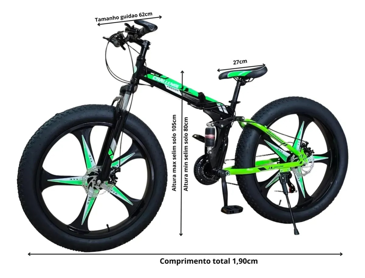 Bicicleta Dobrável Fat Monster 21 Marcha Aro 26 Pneu 4.0 Verde - #4