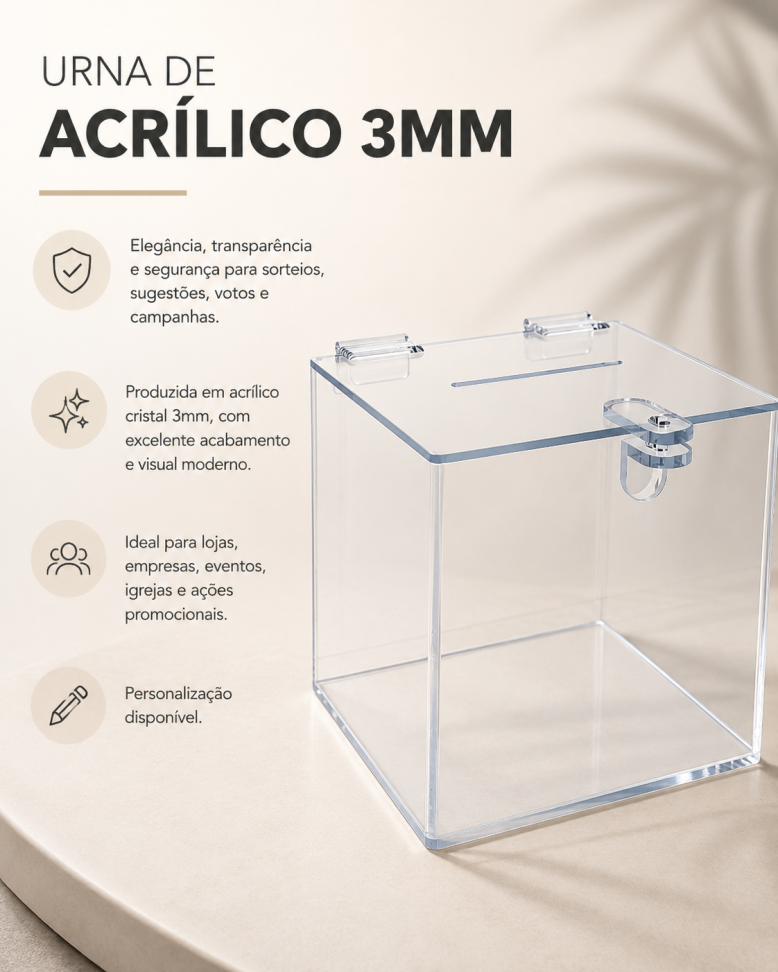Urna de Acrílico Cristal 3mm