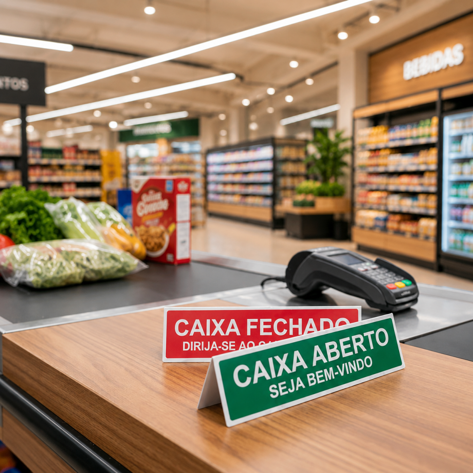 Placa Caixa Aberto Caixa Fechado Display 25x10 Frente E Verso