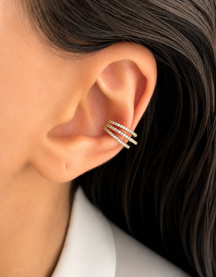 Piercing fake três fileiras zircônia