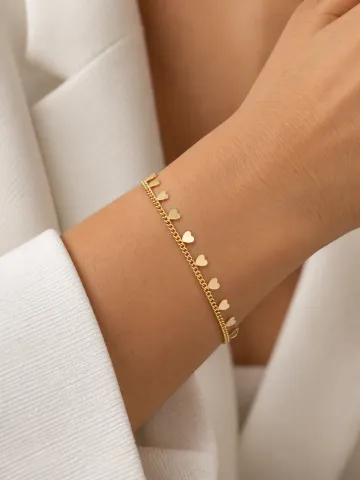 Pulseira elos com pingentes coração liso