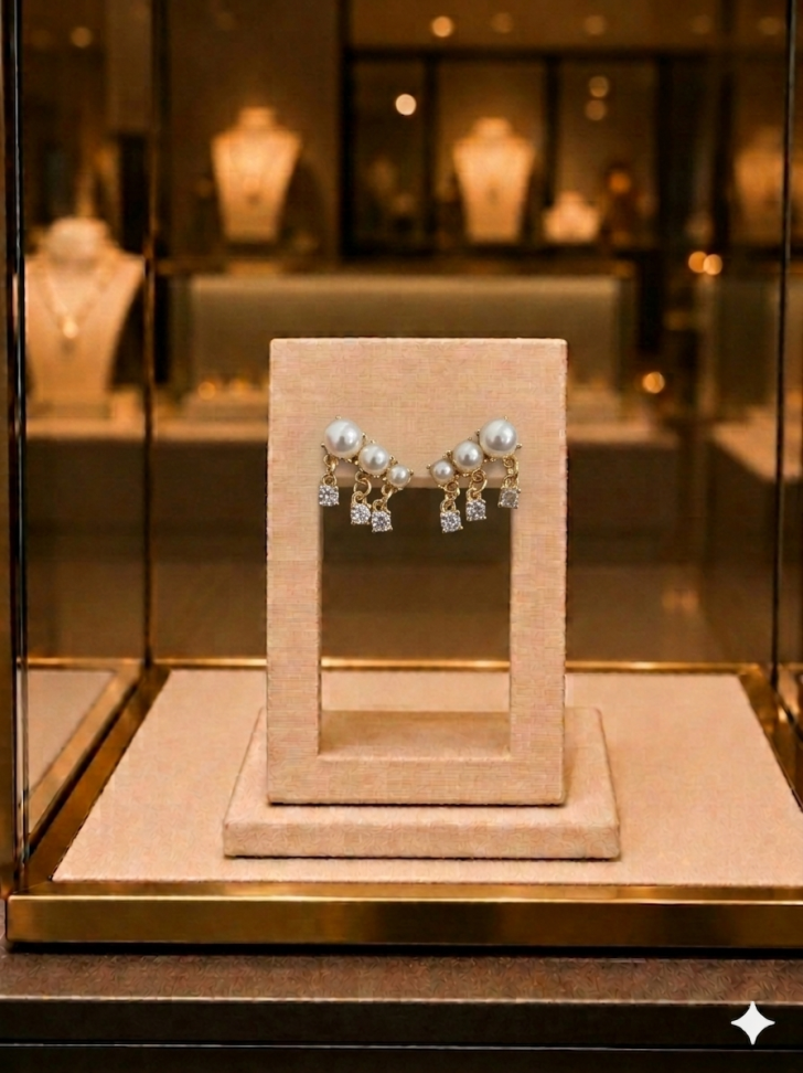 Brinco ear cuff pérolas com zircônia