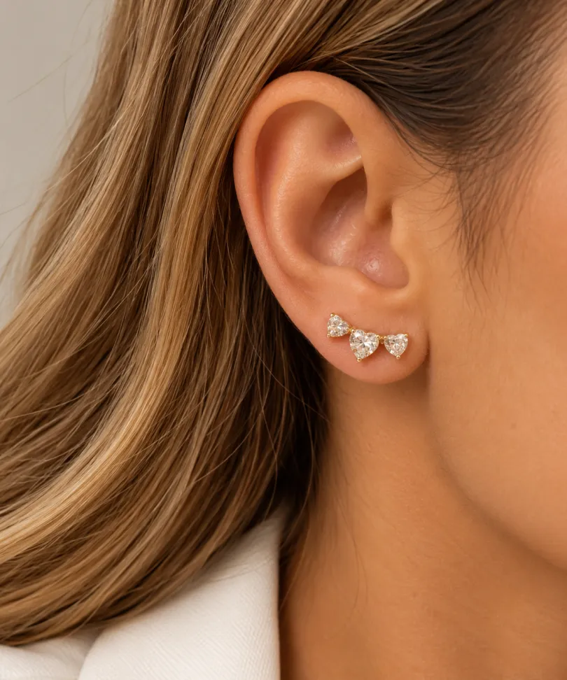 Brinco ear cuff coração zircônia