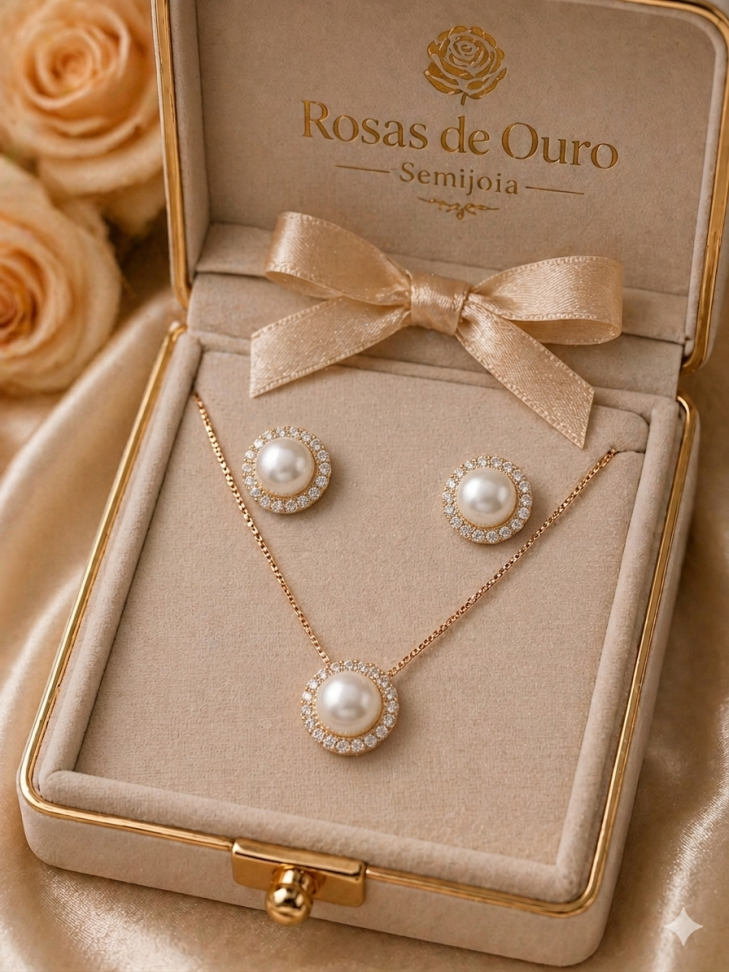 Conjunto pérola aro cravejado