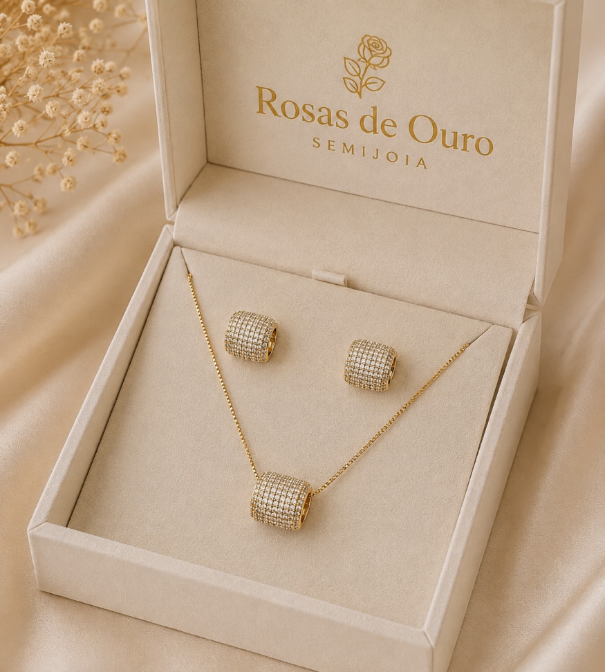 Conjunto esfera alongada cravejada