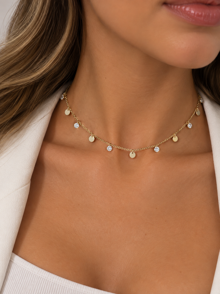 Colar chocker medalhinhas com ponto de luz