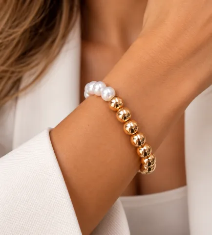 Pulseira pérolas e esferas
