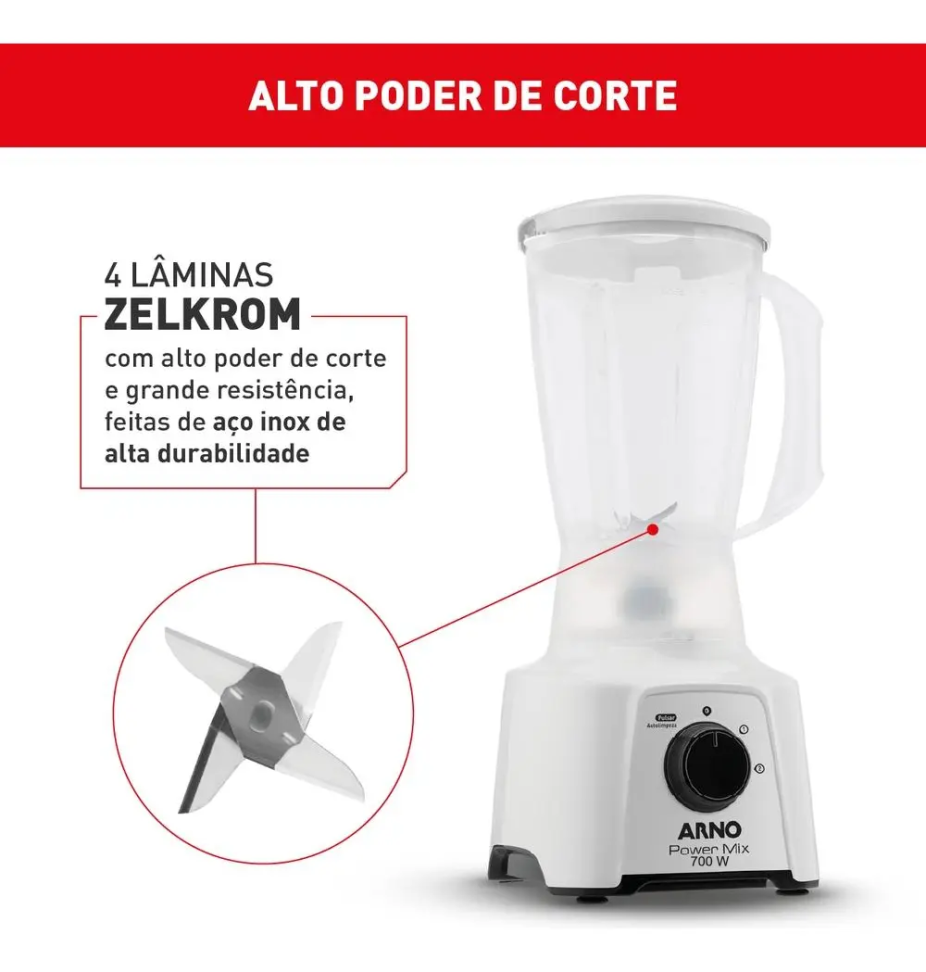 Liquidificador Arno Pwr Mix LQ12 700w 127v Bc Lâmina Zelkrom - #4