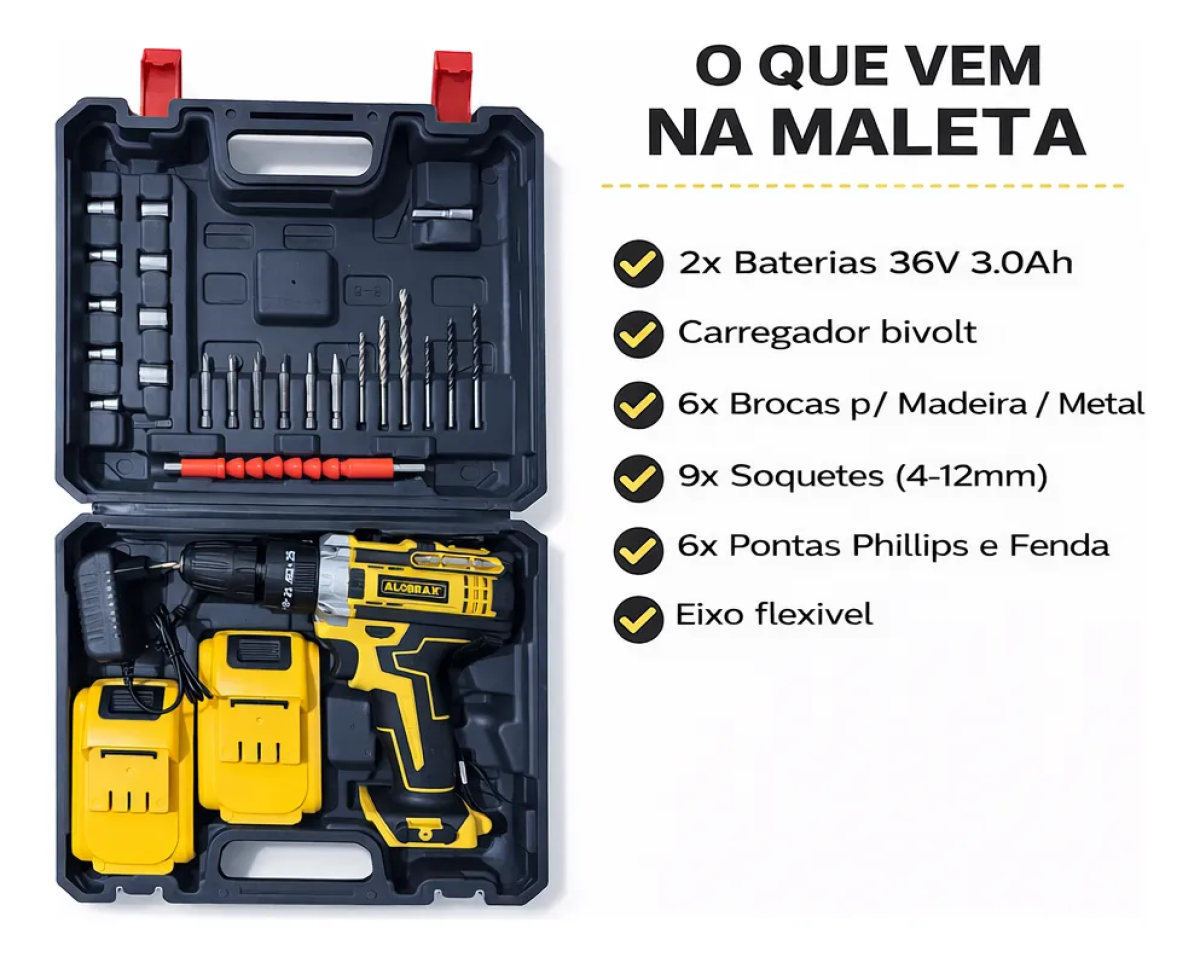 Parafusadeira Furadeira 36v Sem Fio 2 Baterias C/ Maleta - #4