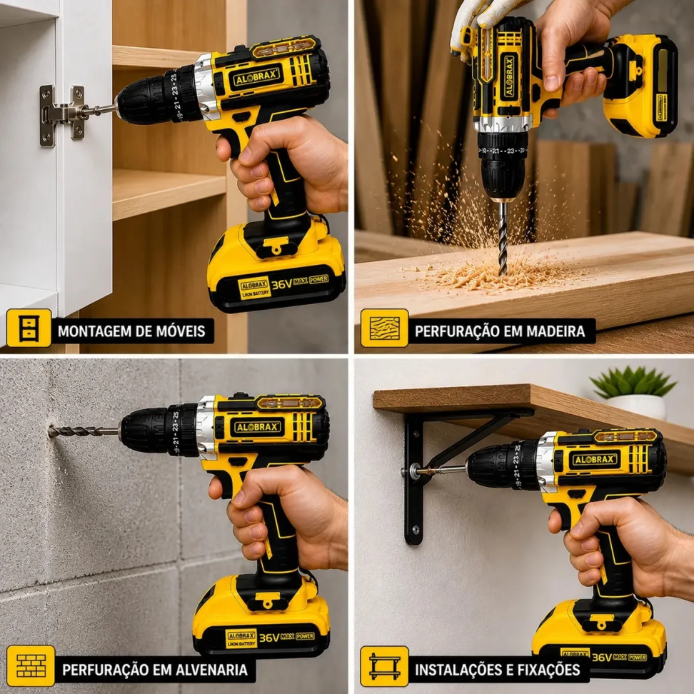 Parafusadeira Furadeira 36v Sem Fio 2 Baterias C/ Maleta - #5