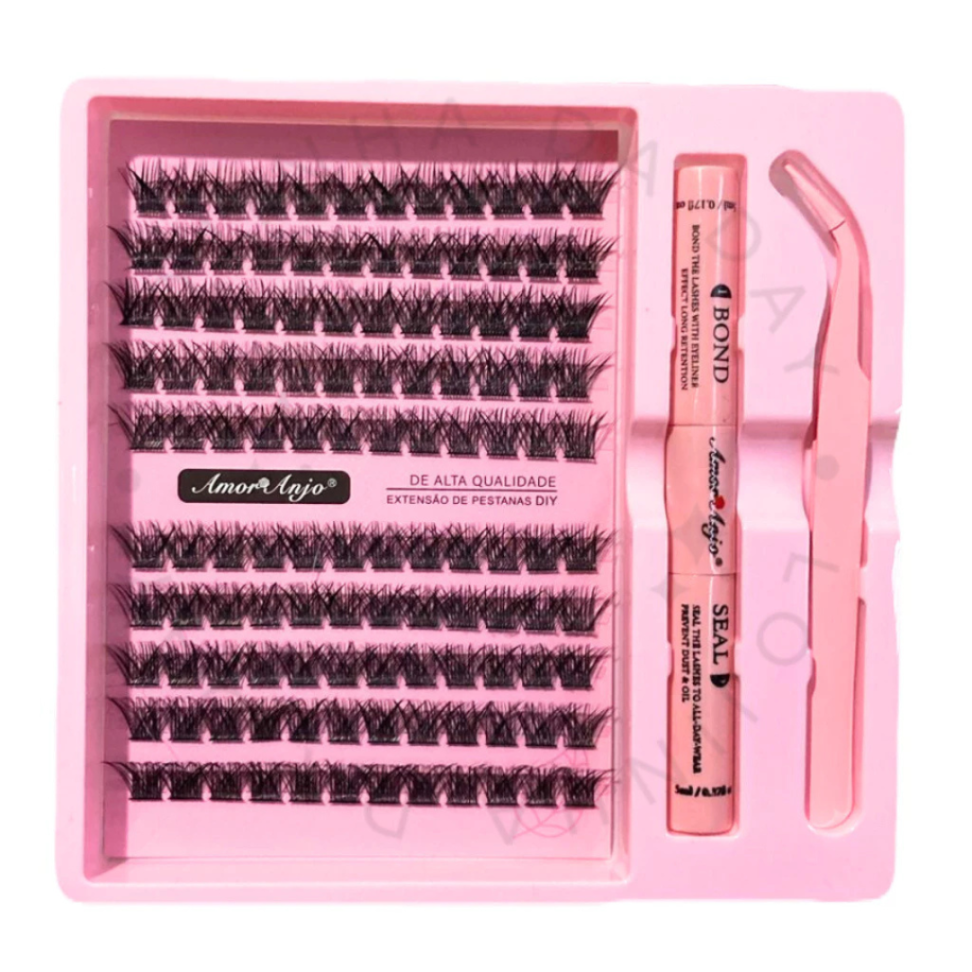 Kit Cílios Tufinhos Magnéticos Rosa Amor & Anjo com Pinça + Cola + Selador - #3