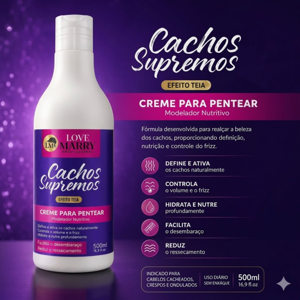 Creme para  pentear Cachos Supreme 500ml ( Efeito Teia ) -  Love Marry