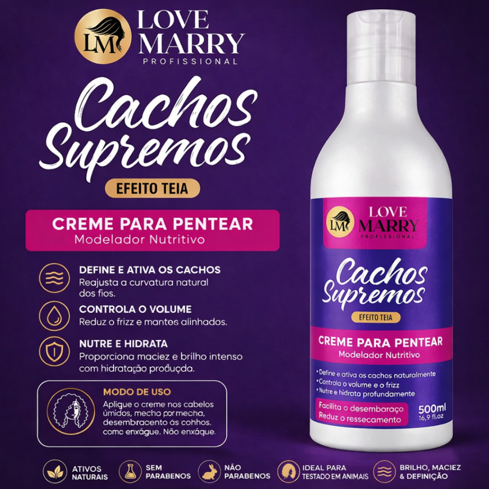 Creme para pentear Cachos Supreme 500ml ( Efeito Teia ) - Love Marry - #3