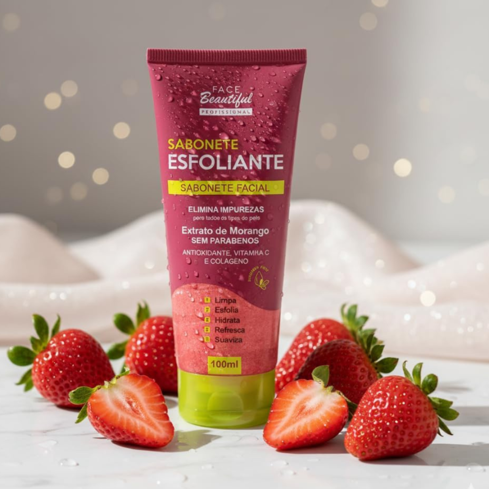 Sabonete Esfoliante Facial Morango 100 ml Face Beautiful