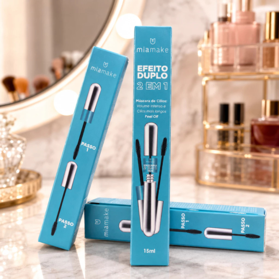 Máscara de Cílios Mia Make 2 em 1 Efeito Duplo Volume e Alongamento 15ml