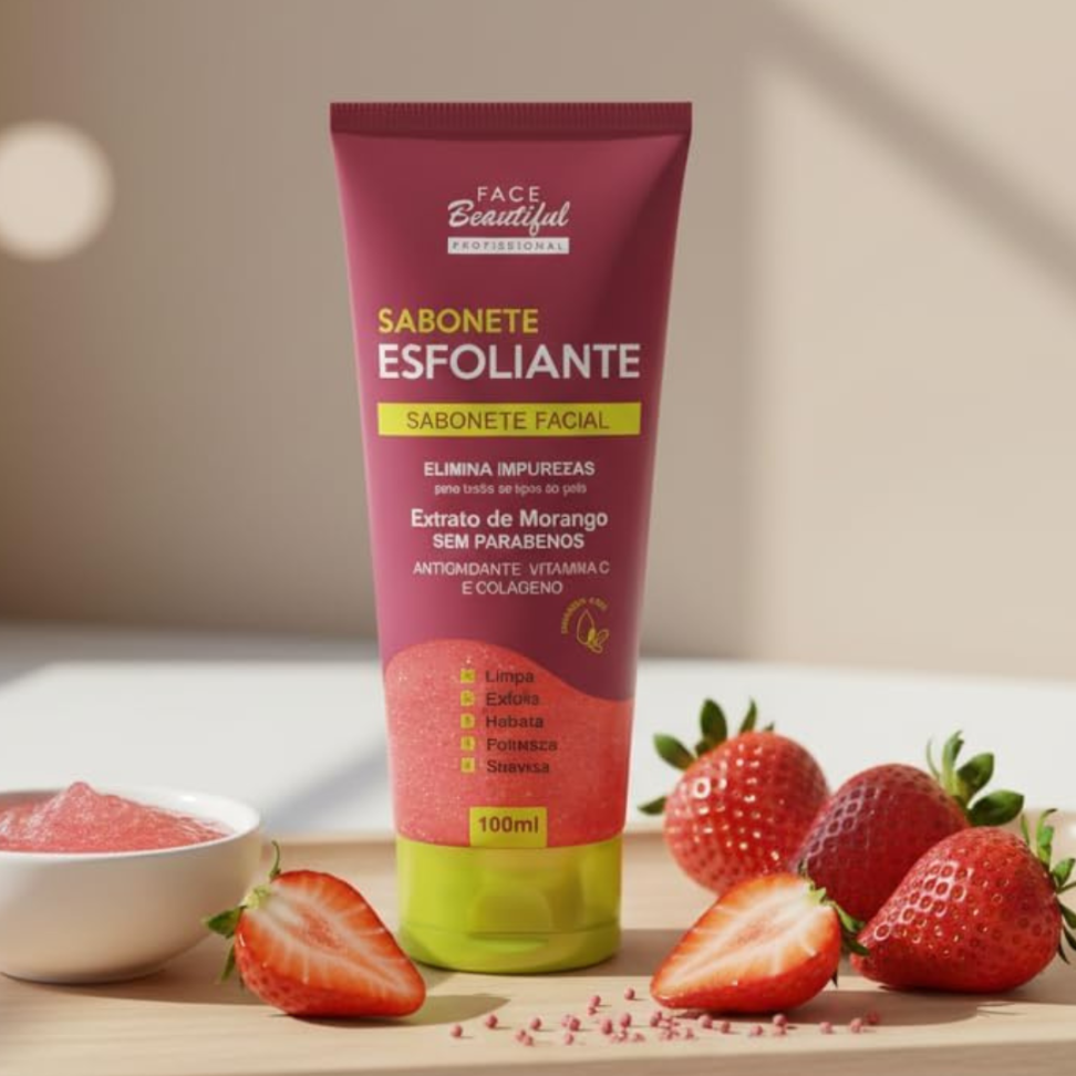 Sabonete Esfoliante Facial Morango 100 ml Face Beautiful