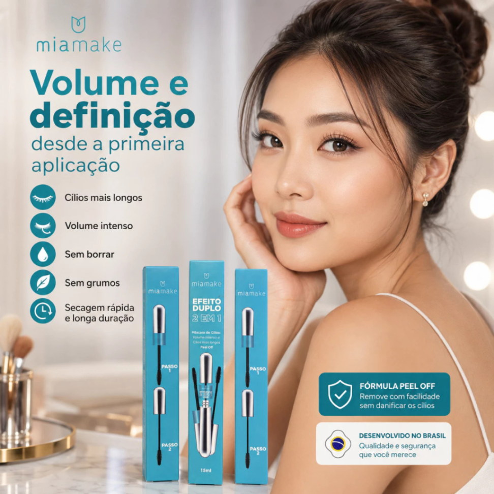 Máscara de Cílios Mia Make 2 em 1 Efeito Duplo Volume e Alongamento 15ml - #3