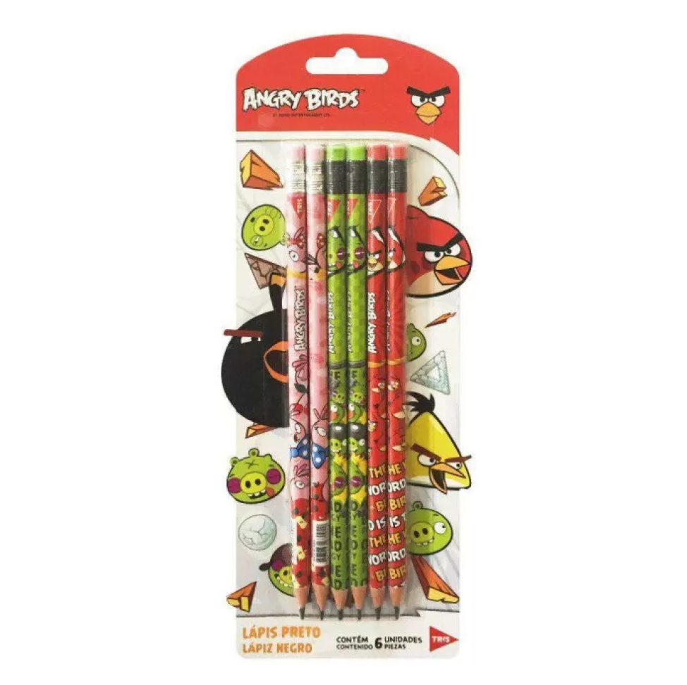 Lápis de Escrever com Borracha Angry Birds – Blister com 6 Unidades | Tris