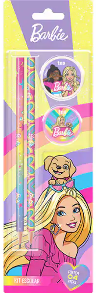 Kit Escolar Barbie com Lápis, Apontador e Borracha - #7
