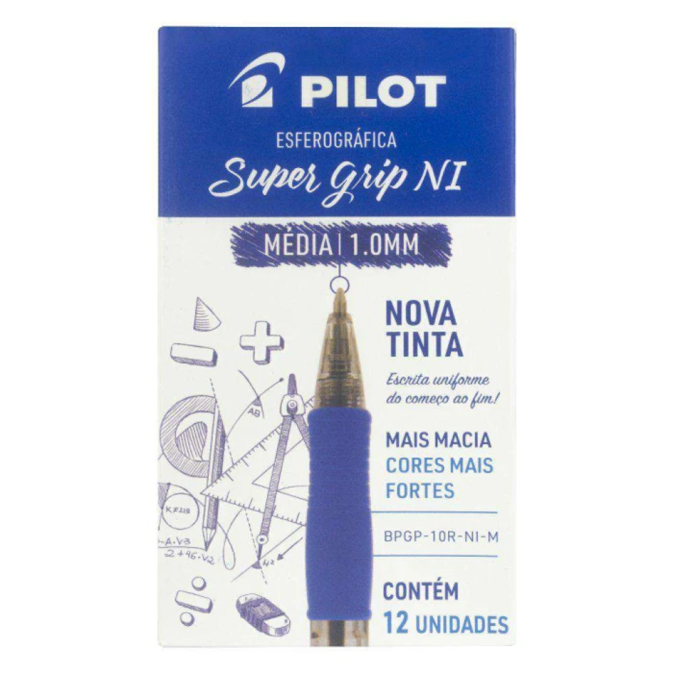Caneta Esferográfica BPS Grip Retrátil 0.7 ou 1.0 Azul Pilot