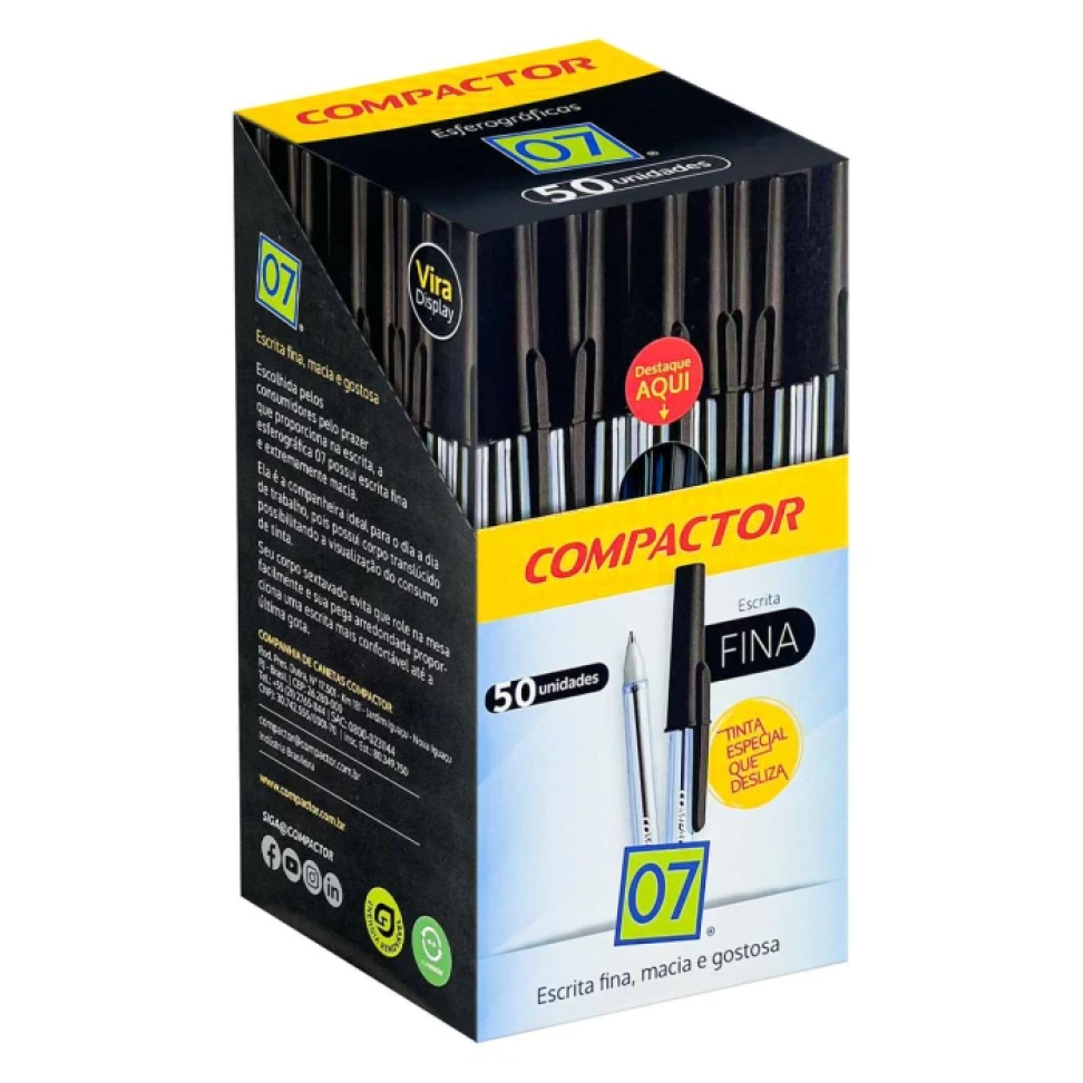 Caneta esferográfica 07 com 01 unidade azul preta vermelha Compactor - #6