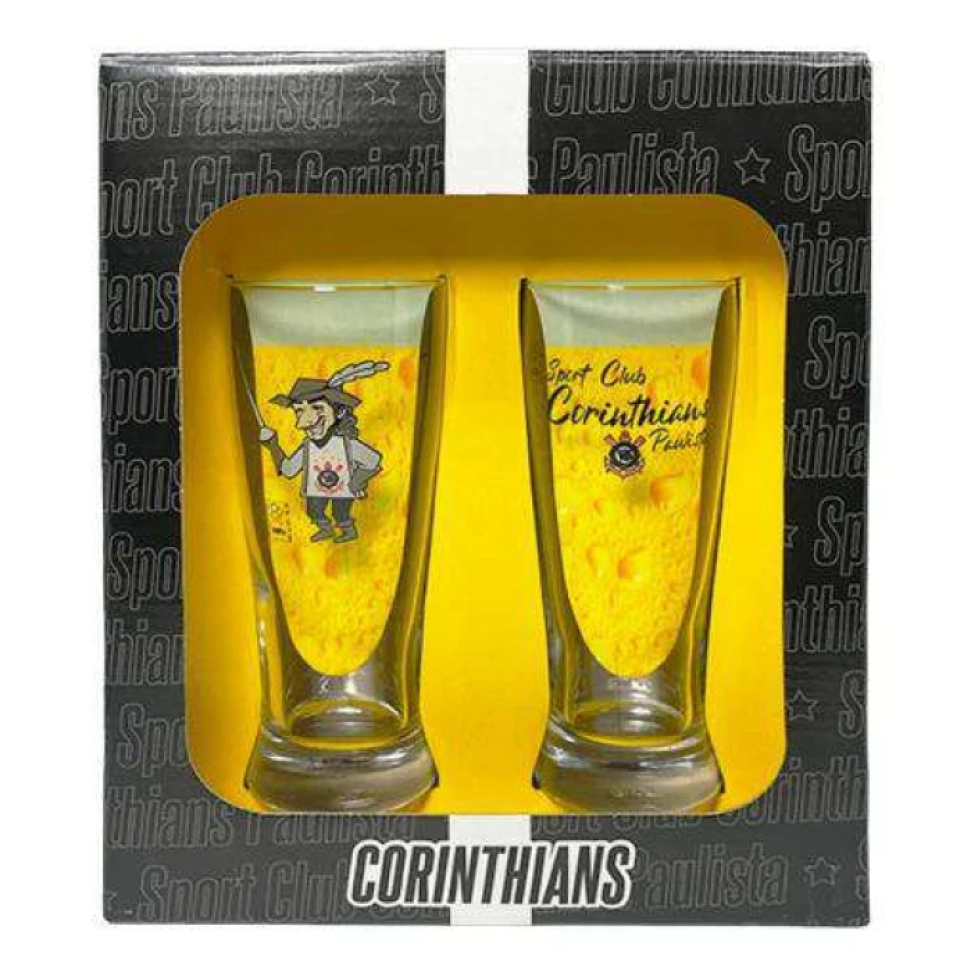 Copo de vidro tulipa para chopp 300ml com 02 peças corinthians allmix - #3