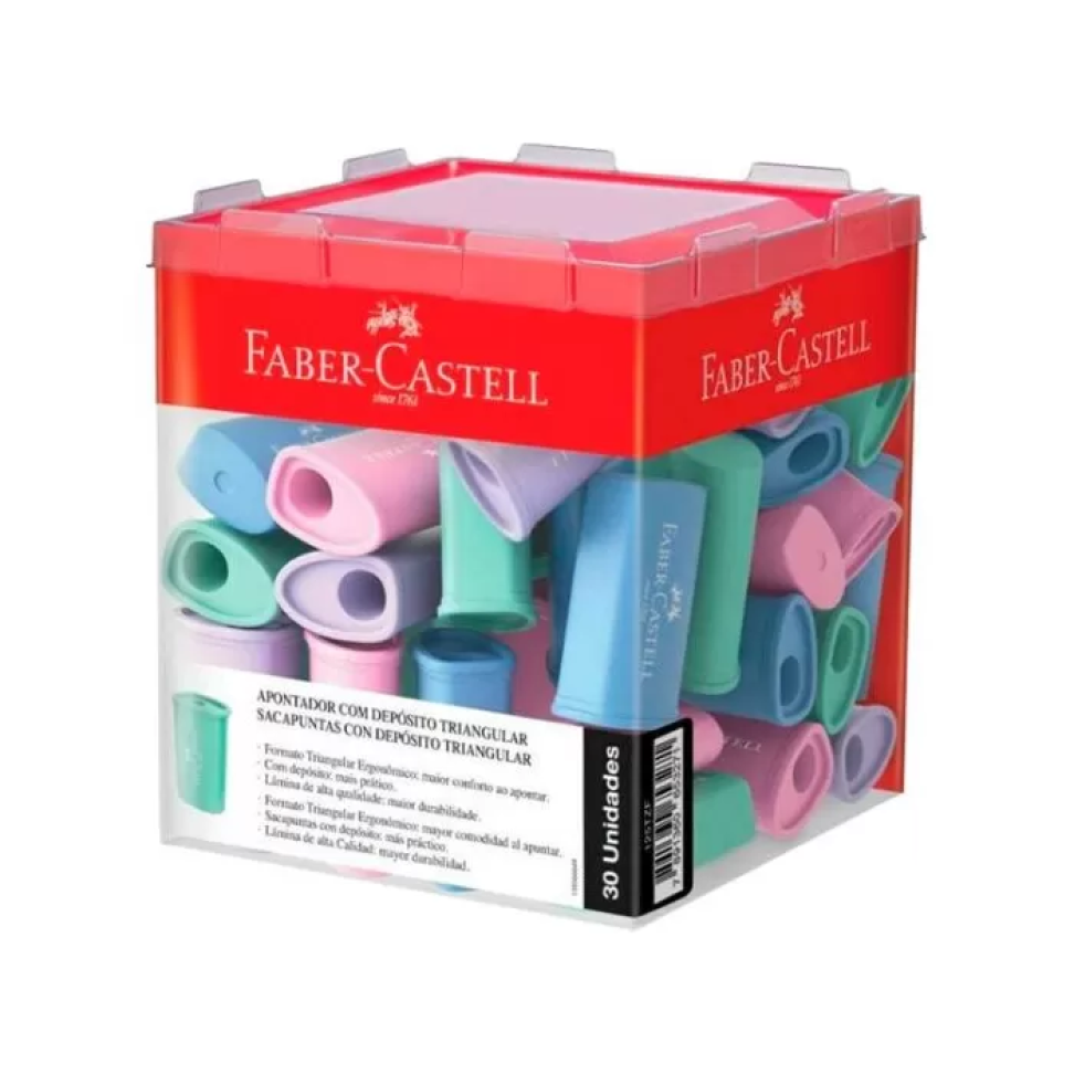 Apontador com depósito triangular tons pastéis 1 Unidade Faber Castell - #6
